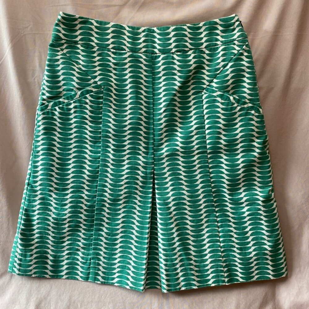 Boden Green and White A-Line Skirt